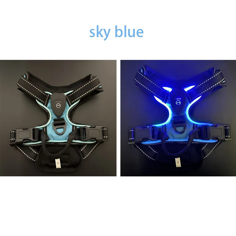 LED Lichtgevend No Pull Hondenharnas – Verstelbaar, Oplaadbaar – Huisdier Vest Harnas voor Kleine, Middelgrote en Grote Honden – Voor Buitenwandelen