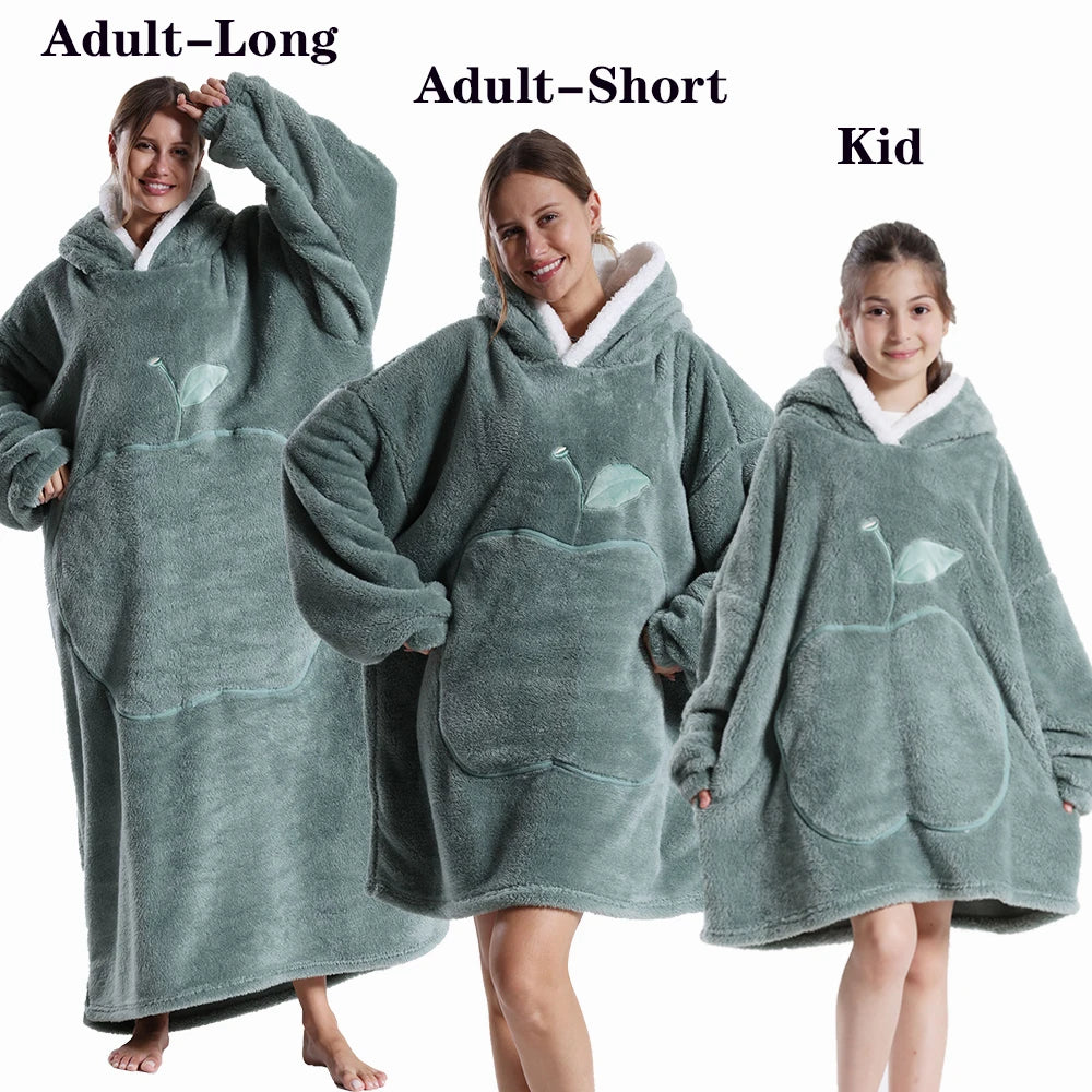Winter Hoodies en Sweatshirts voor Dames en Heren – Extra Lang, Warm en Zacht Fleece – Giant TV Oversized Deken met Lange Flanellen Mouwen