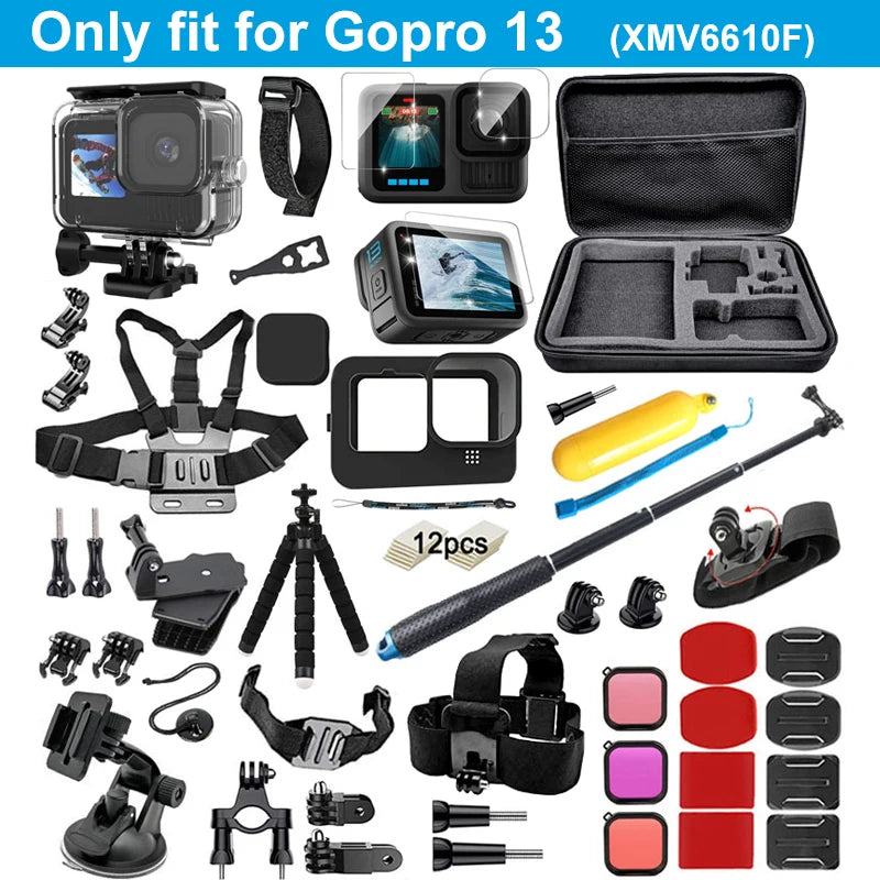 Accessoires Set voor GoPro Hero 12, 11, 10, 9 – Zwart Draagtas – Waterdichte Behuizing – Statief Set – Geschikt voor GoPro Hero 12, 11, 10, 9