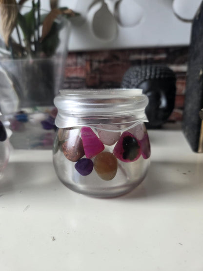 Handgemaakte Epoxy Opbergpotjes en asbak met natuurstenen erin verwerkt(deze op voorraad)