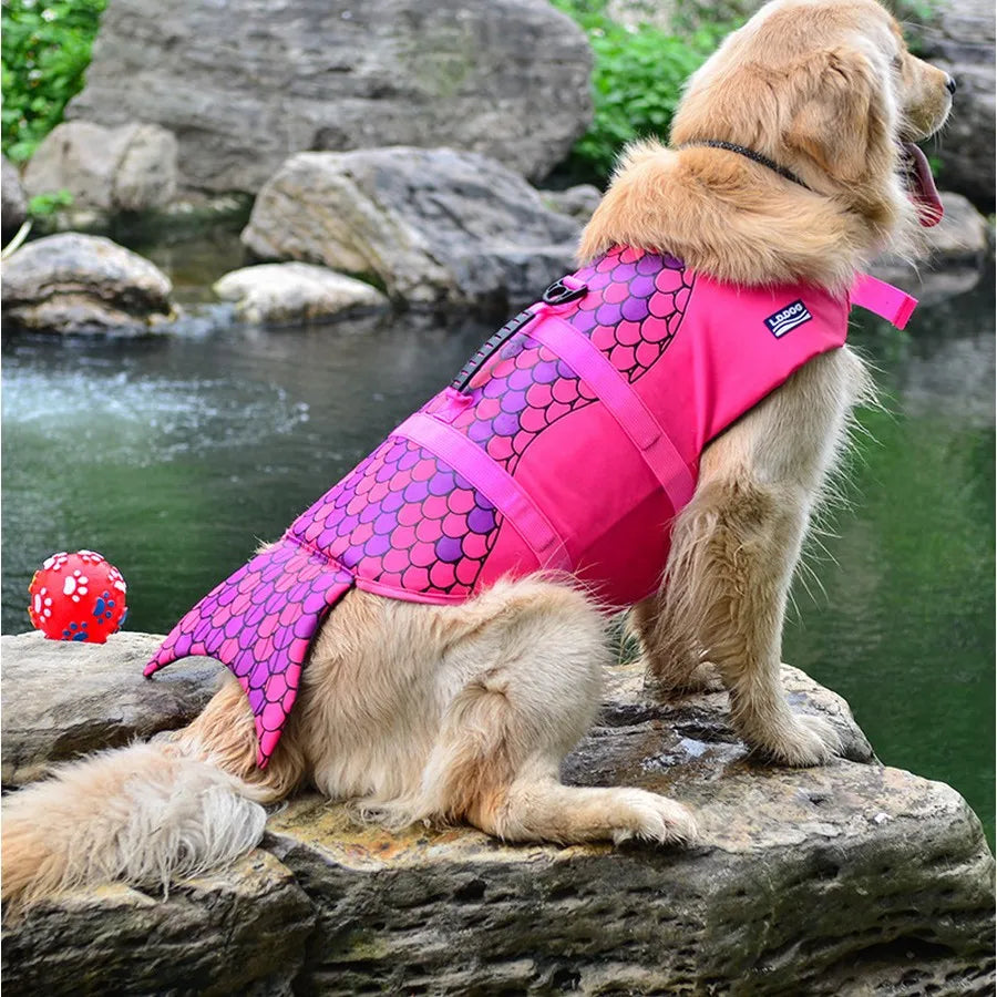 Honden Reddingsvest – Zomer Zwemvest met Harnas  Mermaid & Shark Design | Perfect voor Zwemmen, Strand & Vakantie