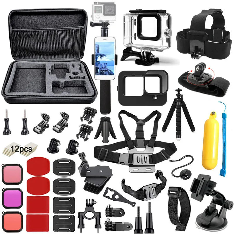 Accessoires Set voor GoPro Hero 12, 11, 10, 9 – Zwart Draagtas – Waterdichte Behuizing – Statief Set – Geschikt voor GoPro Hero 12, 11, 10, 9