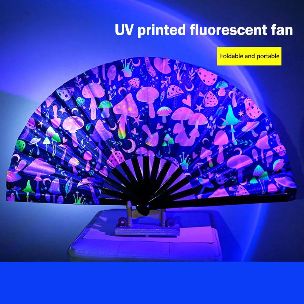 33 cm Kungfu Waaier – UV-print Fluorescerende Waaier – Handwaaier met Bamboe Spijlen – Grote Waaier voor Wanddecoratie of Handgebruik CLACK waaier