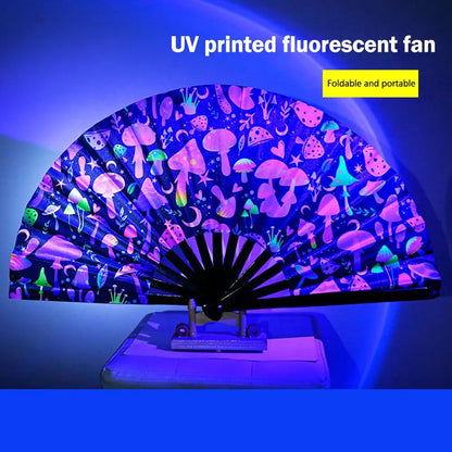 33 cm Kungfu Waaier – UV-print Fluorescerende Waaier – Handwaaier met Bamboe Spijlen – Grote Waaier voor Wanddecoratie of Handgebruik CLACK waaier
