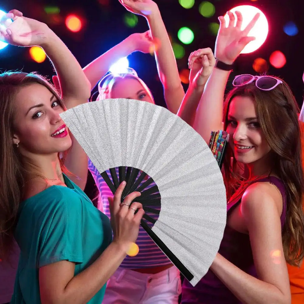 Bamboe Vouwwaaier met Glitter – Kleurrijke Handwaaier