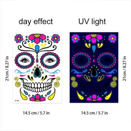 Fluorescerende Dag van de Doden Gezichtstattoos – Waterproof Party Stickers!