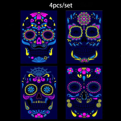 Fluorescerende Dag van de Doden Gezichtstattoos – Waterproof Party Stickers!