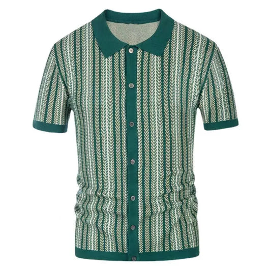 Summer Newest Polo Shirt For Men Tees Tops Striped Contrast Button Cardigan Knitted Short Sleeve Slim Fit Thin Male Polo Shirt