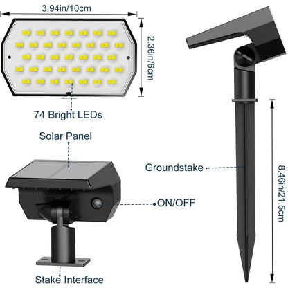 ‌74 LED Solar Spotlights – 3 Kleuren | IP65 Waterdicht 2-in-1 Tuinverlichting voor Oprit, Pad, Tuin & Landschap