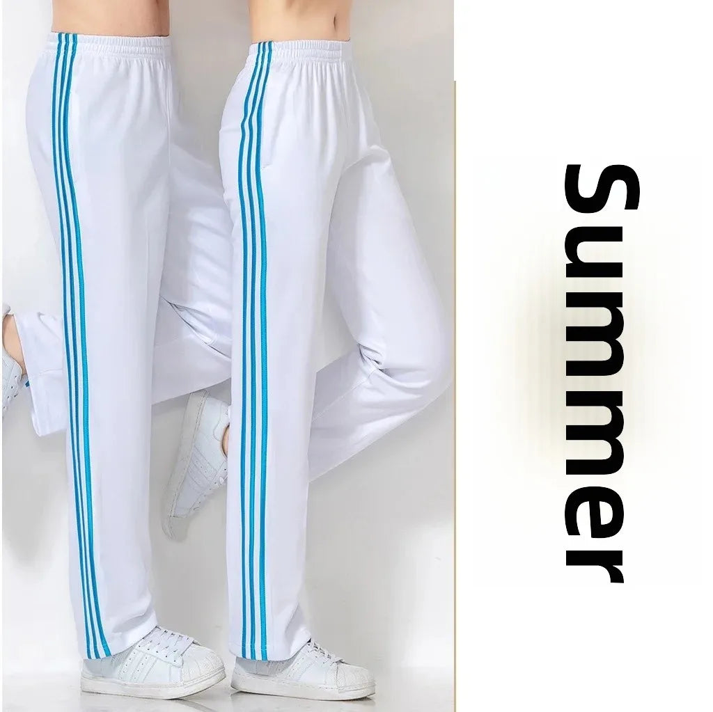 White Casual Sports Pants for Men And Women Summer Square Dance Straight Leg School Pants Large Size Leisure Sports Trousers