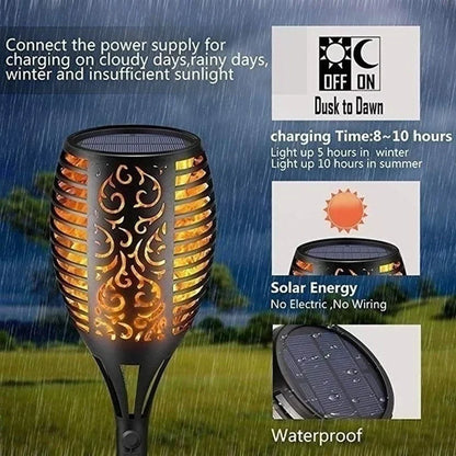Solar Flame Torch Light – 1/2/4/6/8/10/12 stuks  Waterdichte Tuinfakkels met Realistisch Vlameffect | Voor Tuin, Pad & Terras