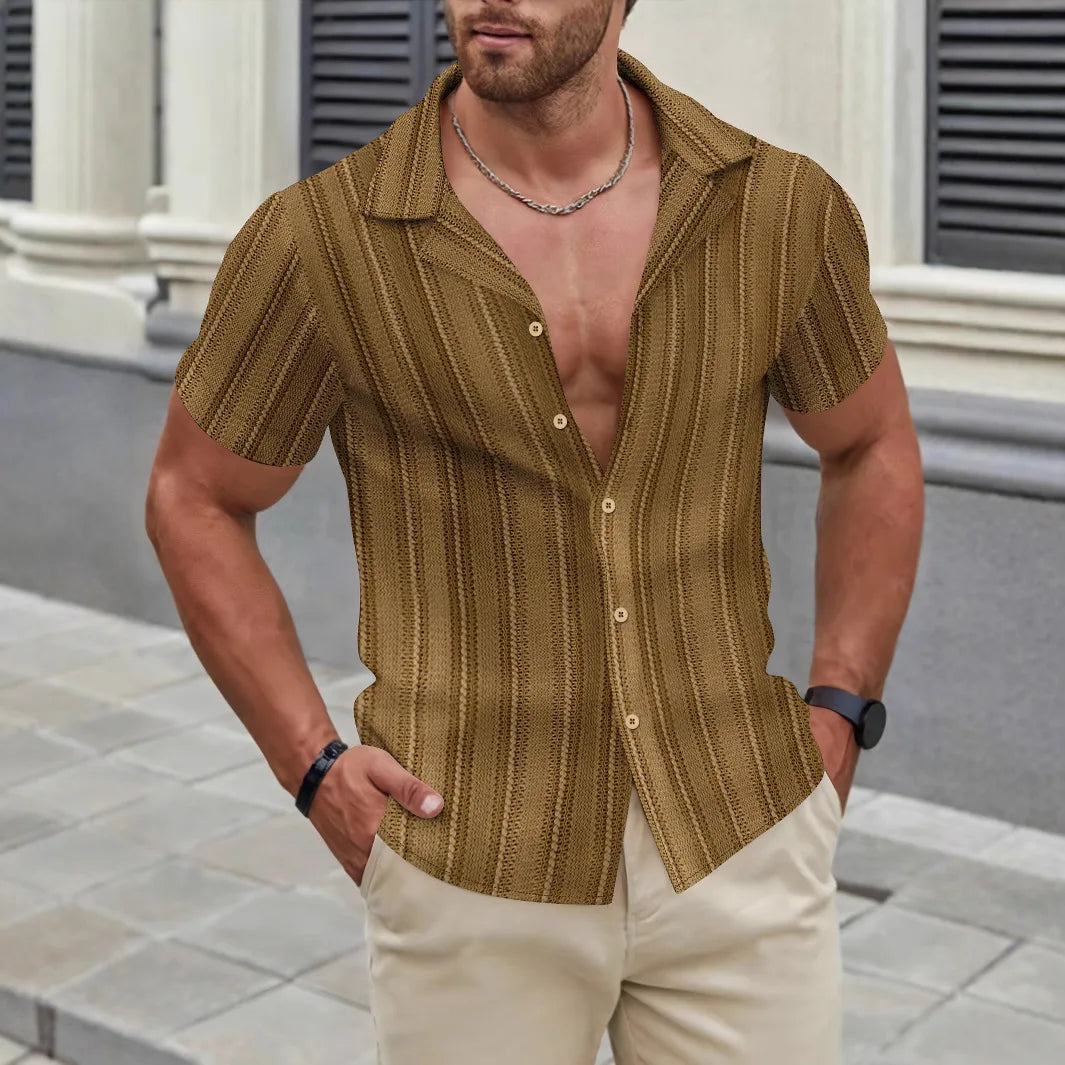 Summer Men's Casual Beach Top Shirt Elegant Men's Sexy Lace See-through Short-sleeved Shirt Breathable Sunscreen Shirts for Men
