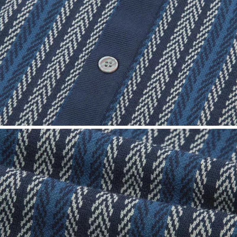 Summer Newest Polo Shirt For Men Tees Tops Striped Contrast Button Cardigan Knitted Short Sleeve Slim Fit Thin Male Polo Shirt