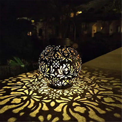 Solar Tuin Hanglamp – IJzeren Art Design Waterdicht | Holle Projectie | Sfeervolle LED Buitenverlichting