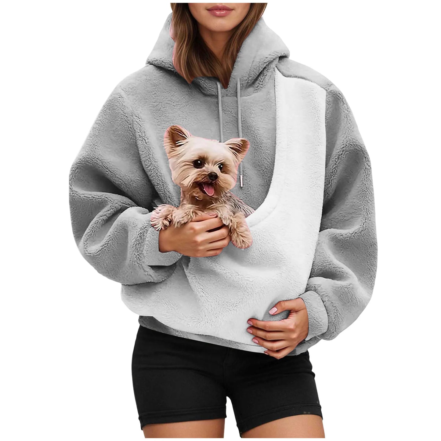 Oversized Contrast Shearling Hoodie met Huisdierzak – Warm, Stijlvol en Uniek!