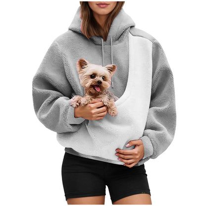 Oversized Contrast Shearling Hoodie met Huisdierzak – Warm, Stijlvol en Uniek!