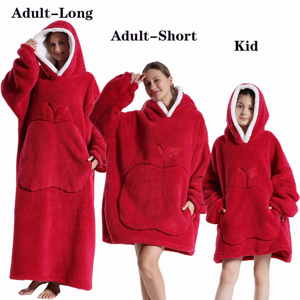 Winter Hoodies en Sweatshirts voor Dames en Heren – Extra Lang, Warm en Zacht Fleece – Giant TV Oversized Deken met Lange Flanellen Mouwen