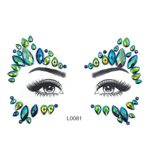 3D Glinsterende Gezichtsjewels – Tijdelijke Tattoo Stickers met Strass & Glitter!