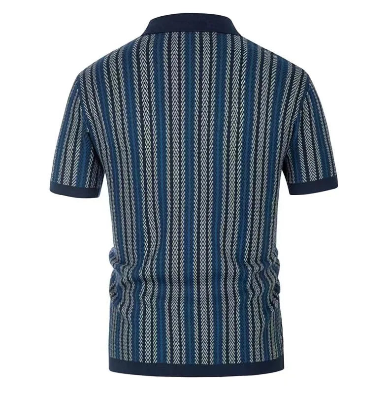 Summer Newest Polo Shirt For Men Tees Tops Striped Contrast Button Cardigan Knitted Short Sleeve Slim Fit Thin Male Polo Shirt