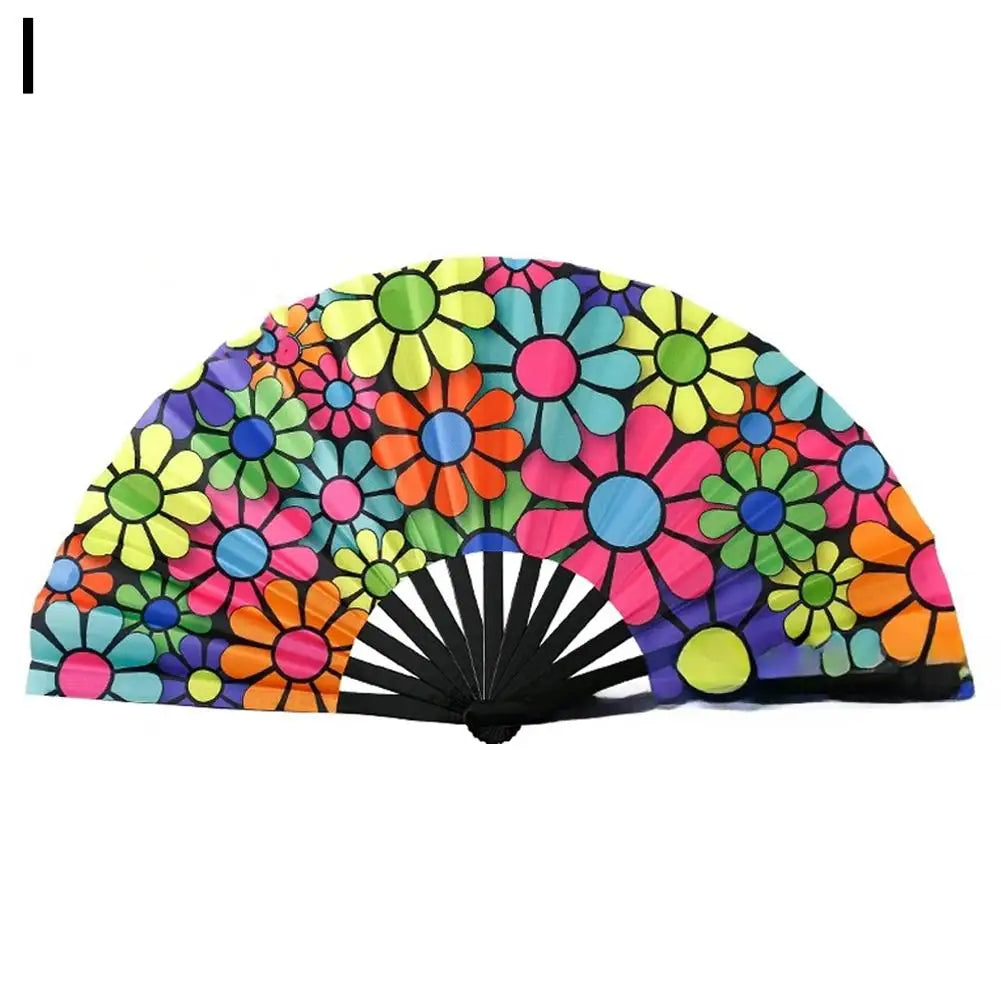 33 cm Kungfu Waaier – UV-print Fluorescerende Waaier – Handwaaier met Bamboe Spijlen – Grote Waaier voor Wanddecoratie of Handgebruik CLACK waaier