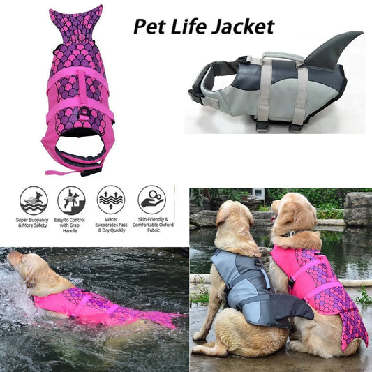 Honden Reddingsvest – Zomer Zwemvest met Harnas  Mermaid & Shark Design | Perfect voor Zwemmen, Strand & Vakantie