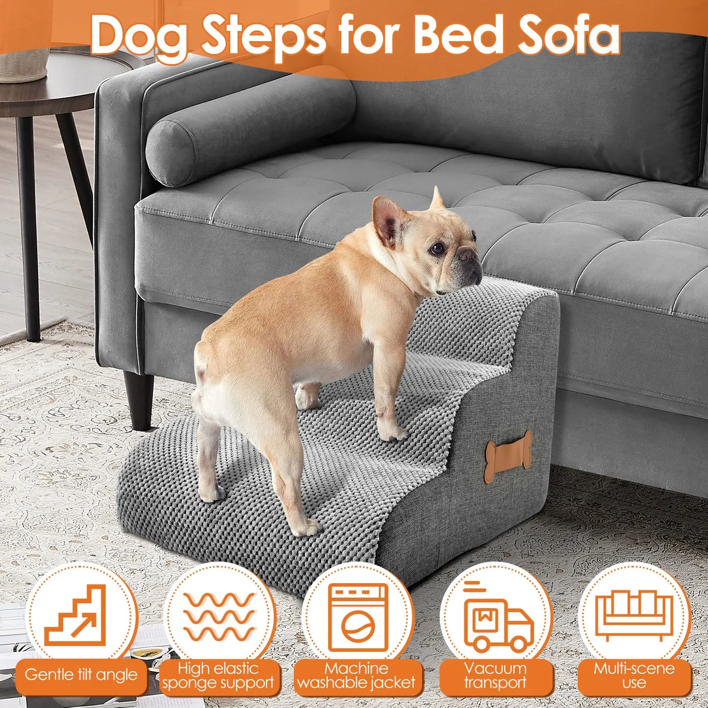 2/3 Trapjes voor Honden en Katten – Ananasfluweel, Antislip & Zachte Sponsvulling
Veilige Pet Steps voor Kleine Honden, Puppy’s en Katten