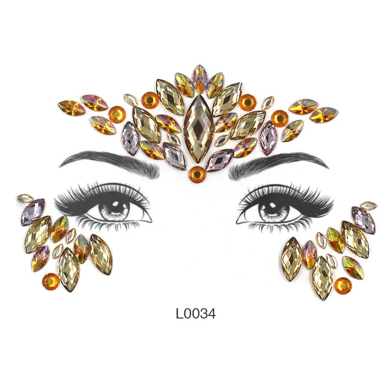3D Glinsterende Gezichtsjewels – Tijdelijke Tattoo Stickers met Strass & Glitter!