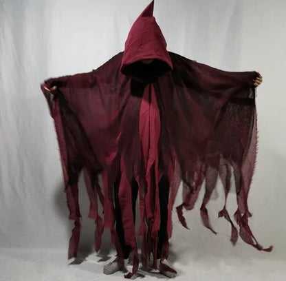 Unisex Halloween Geest & Dementor Cape – Gotisch Horror Kostuum met Kap | Perfect voor Cosplay, Feestjes & Day of the Dead

Verander jezelf in een angstaanjagend figuur met deze getatterde, met kap uitgevoerde Halloween-cap
