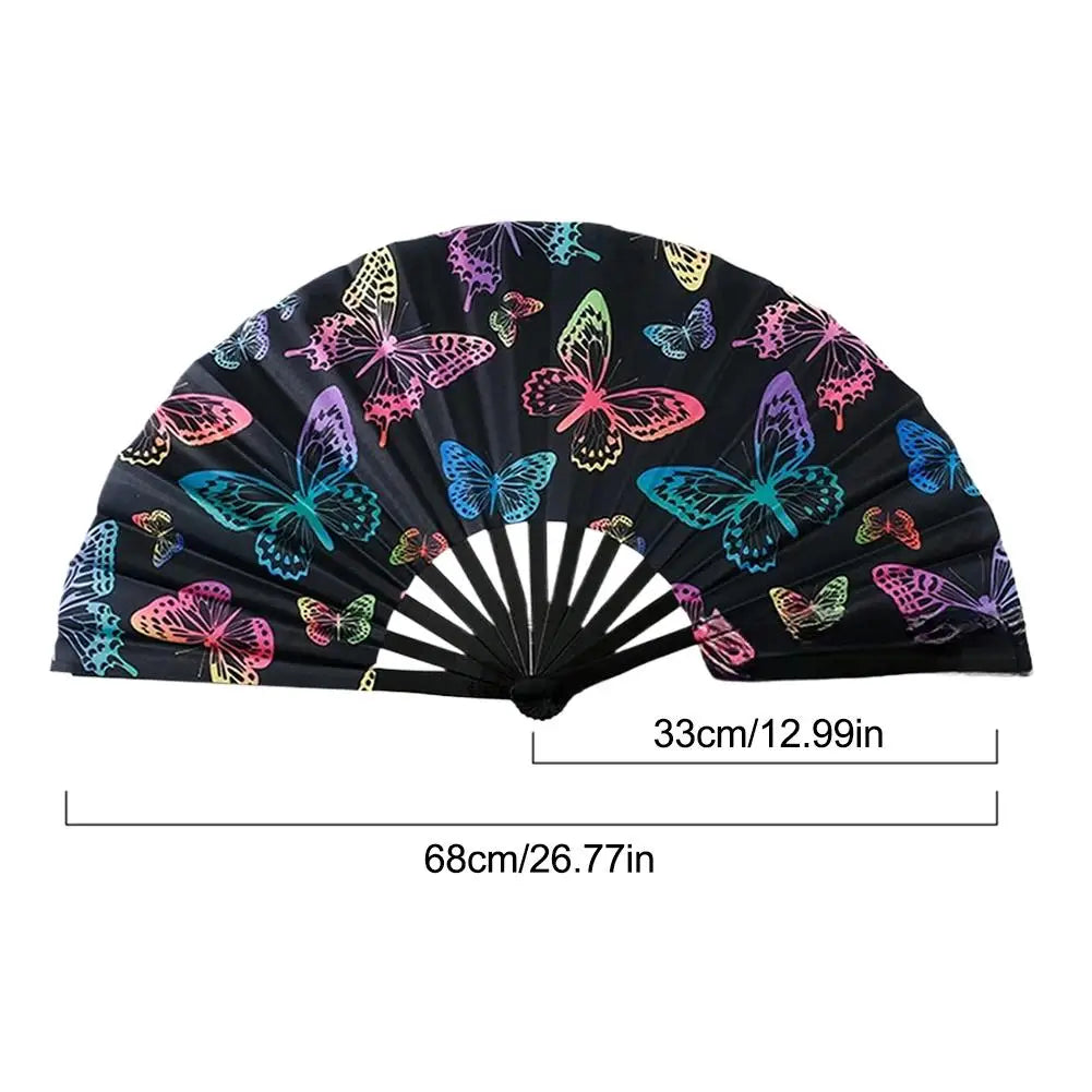 33 cm Kungfu Waaier – UV-print Fluorescerende Waaier – Handwaaier met Bamboe Spijlen – Grote Waaier voor Wanddecoratie of Handgebruik CLACK waaier