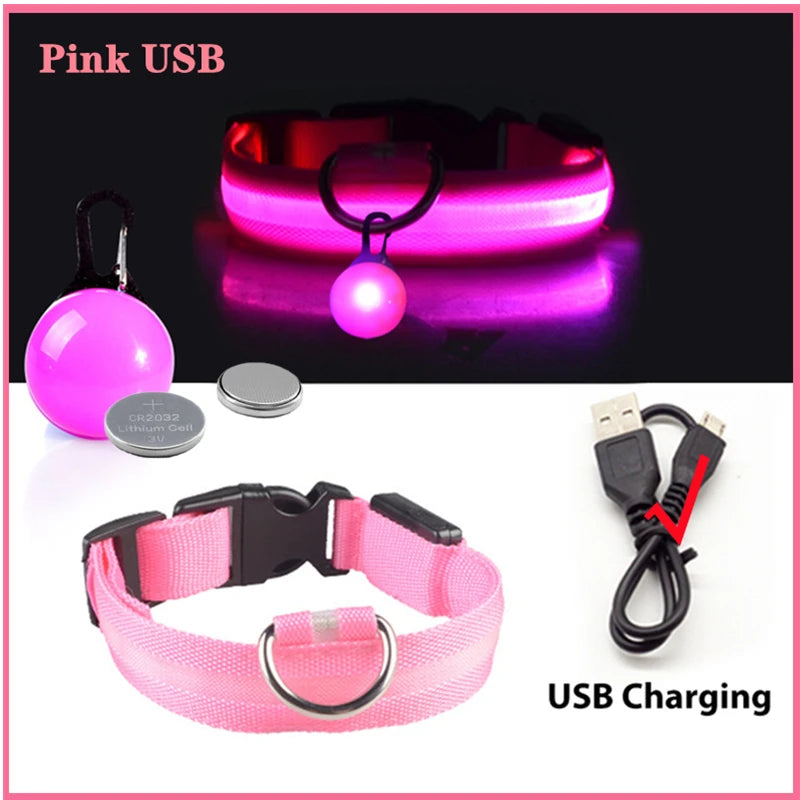 USB Oplaadbare Glowing Halsband met Afneembare LED-Hanger – Luxe, Helder & Veilig voor Kleine Honden en Katten