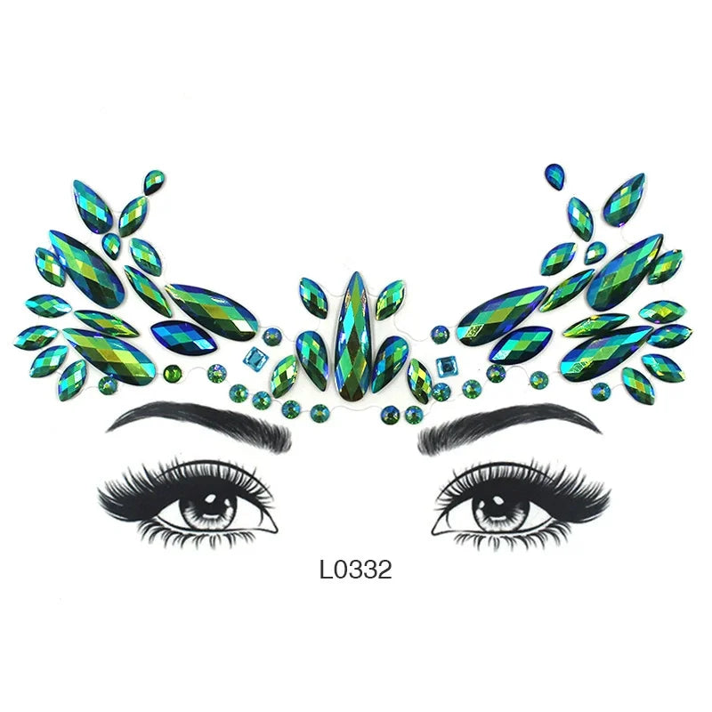 3D Glinsterende Gezichtsjewels – Tijdelijke Tattoo Stickers met Strass & Glitter!