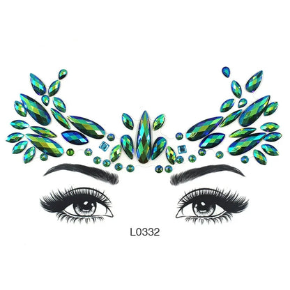 3D Glinsterende Gezichtsjewels – Tijdelijke Tattoo Stickers met Strass & Glitter!