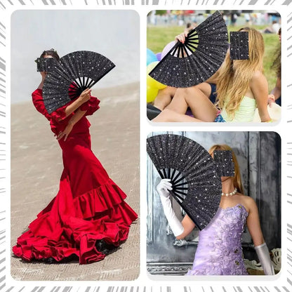 Bamboe Vouwwaaier met Glitter – Kleurrijke Handwaaier