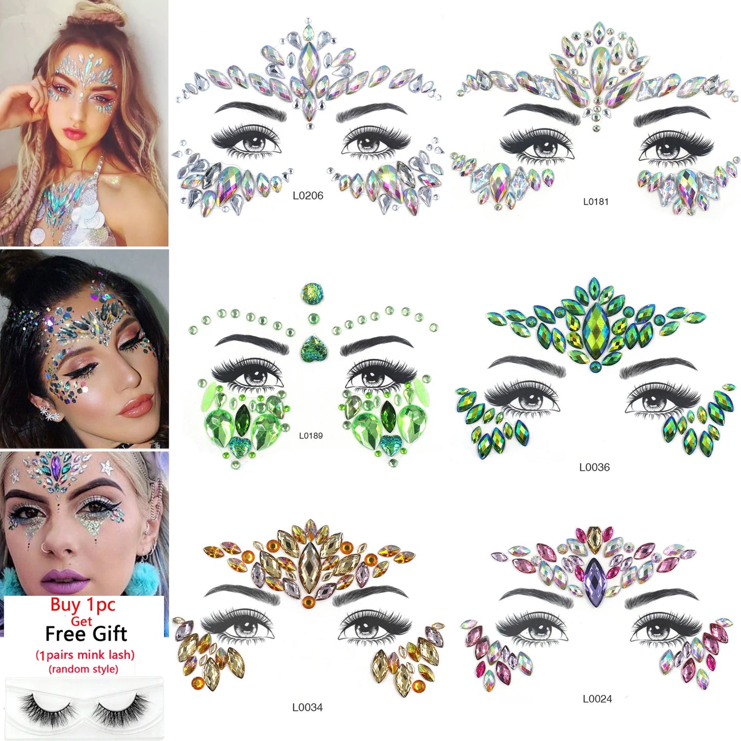 3D Glinsterende Gezichtsjewels – Tijdelijke Tattoo Stickers met Strass & Glitter!