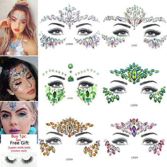 3D Glinsterende Gezichtsjewels – Tijdelijke Tattoo Stickers met Strass & Glitter!