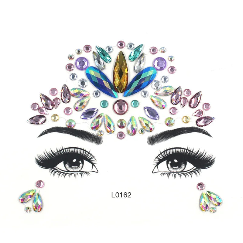 3D Glinsterende Gezichtsjewels – Tijdelijke Tattoo Stickers met Strass & Glitter!