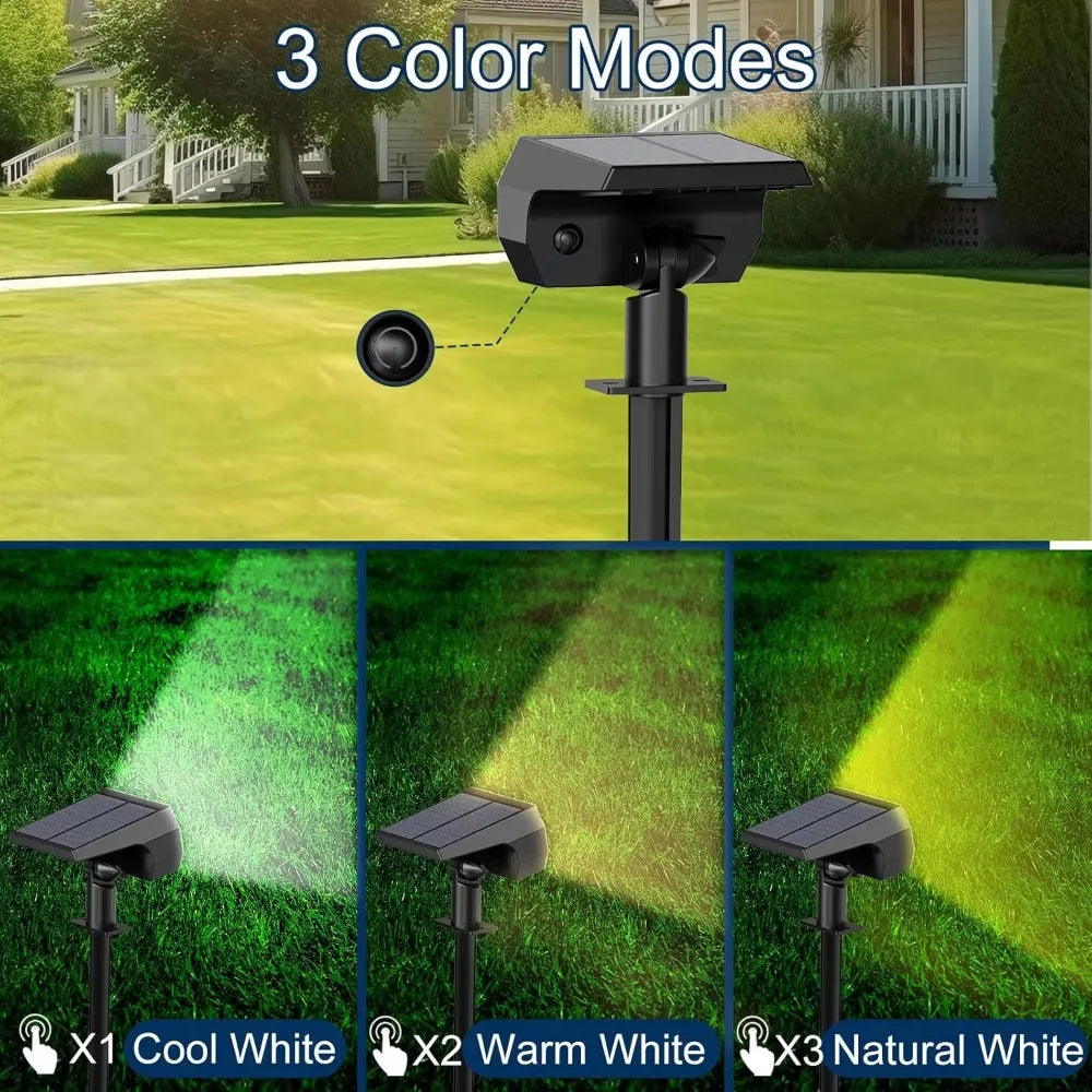‌74 LED Solar Spotlights – 3 Kleuren | IP65 Waterdicht 2-in-1 Tuinverlichting voor Oprit, Pad, Tuin & Landschap