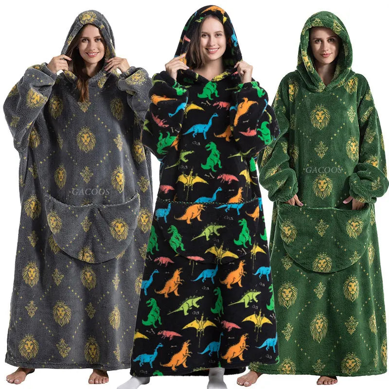 Extra Lange Hoodie Deken – Oversized Sherpa TV Blanket

Pluche Fleece | Winter Warm | Familie Matching Outfits | Avocado & Dino Designs