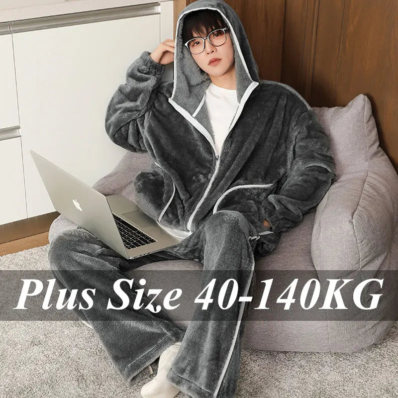 Plus Size Dubbellaagse Fleece Pyjama voor Heren – M t/m 8XL