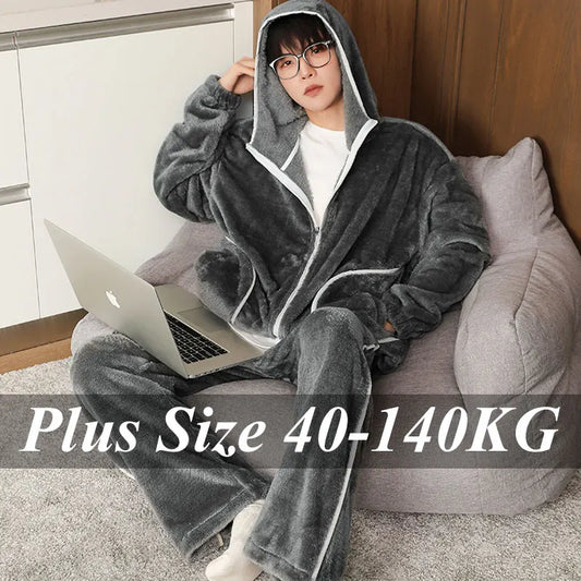 Plus Size Dubbellaagse Fleece Pyjama voor Heren – M t/m 8XL