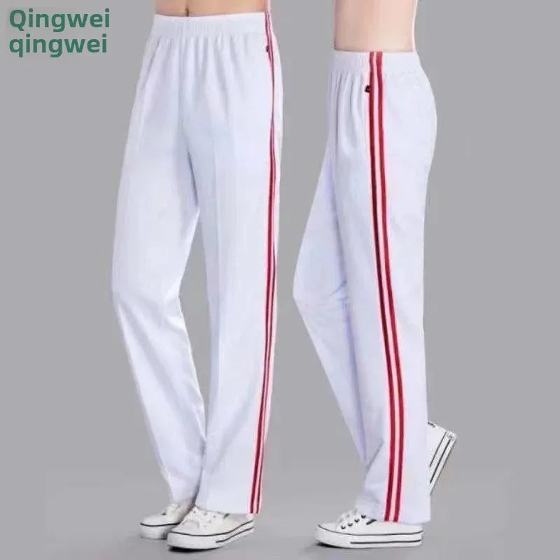 White Casual Sports Pants for Men And Women Summer Square Dance Straight Leg School Pants Large Size Leisure Sports Trousers