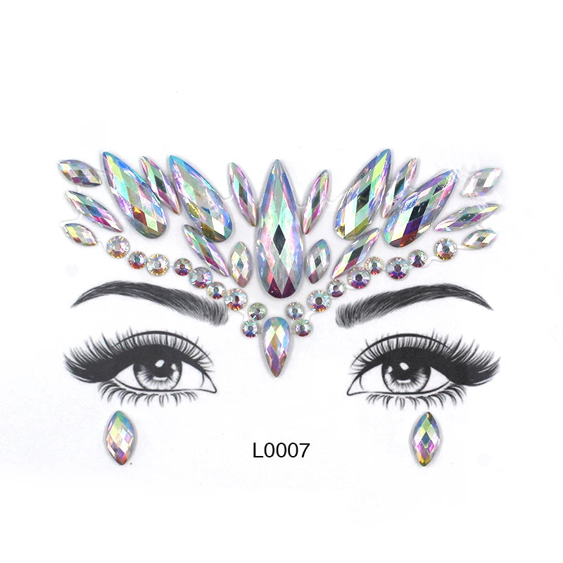 3D Glinsterende Gezichtsjewels – Tijdelijke Tattoo Stickers met Strass & Glitter!
