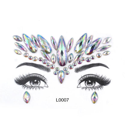 3D Glinsterende Gezichtsjewels – Tijdelijke Tattoo Stickers met Strass & Glitter!