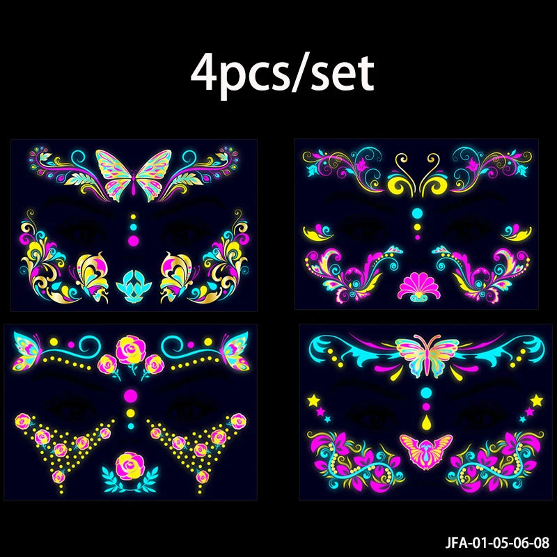 Fluorescerende Dag van de Doden Gezichtstattoos – Waterproof Party Stickers!