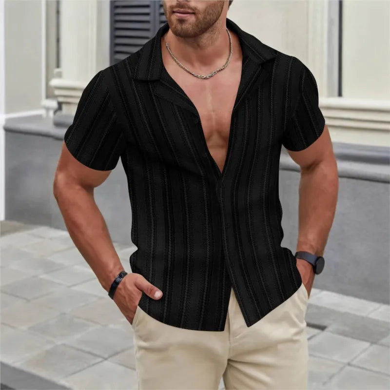 Summer Men's Casual Beach Top Shirt Elegant Men's Sexy Lace See-through Short-sleeved Shirt Breathable Sunscreen Shirts for Men