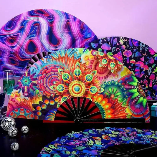 Kung Fu Waaier met UV-inktprint en Fluorescerend Effect