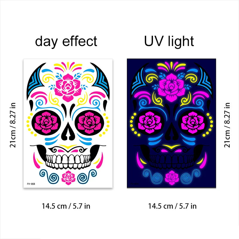 Fluorescerende Dag van de Doden Gezichtstattoos – Waterproof Party Stickers!