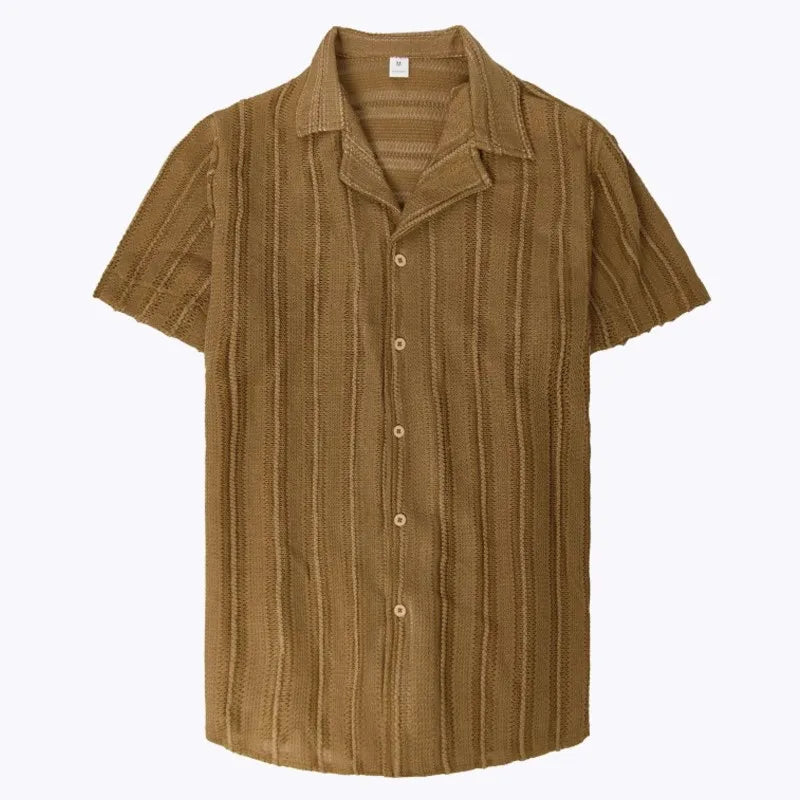 Summer Men's Casual Beach Top Shirt Elegant Men's Sexy Lace See-through Short-sleeved Shirt Breathable Sunscreen Shirts for Men