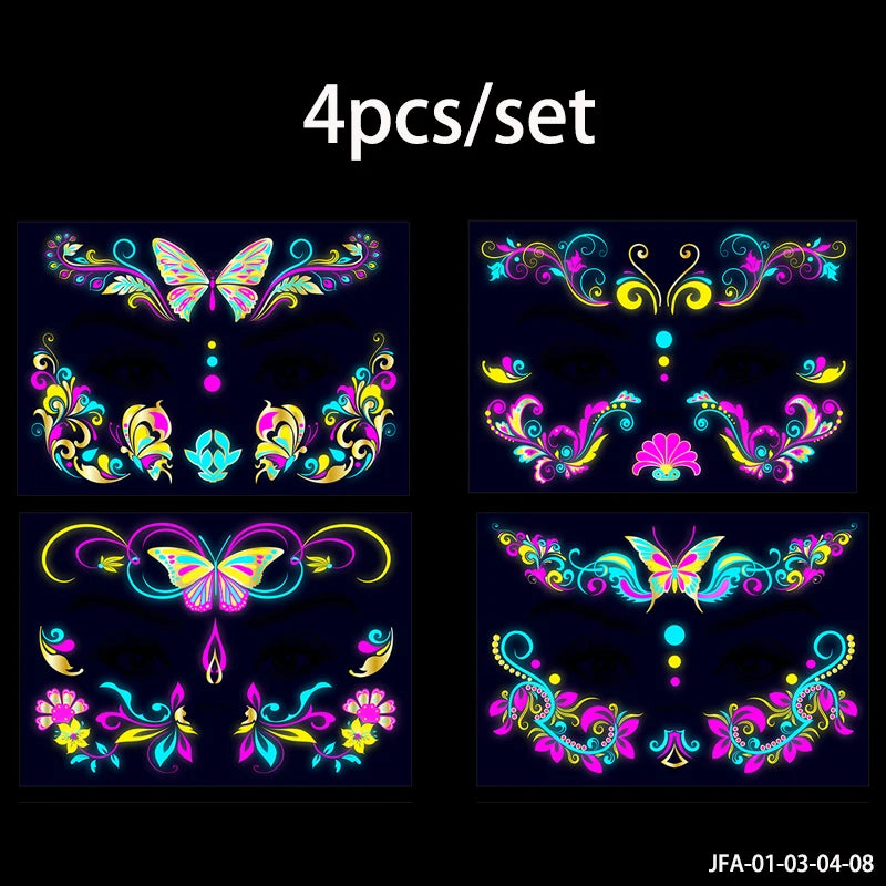 Fluorescerende Dag van de Doden Gezichtstattoos – Waterproof Party Stickers!