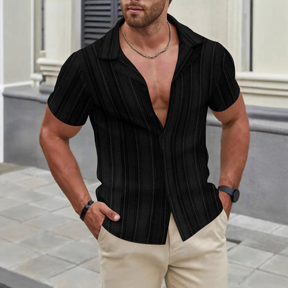 Summer Men's Casual Beach Top Shirt Elegant Men's Sexy Lace See-through Short-sleeved Shirt Breathable Sunscreen Shirts for Men